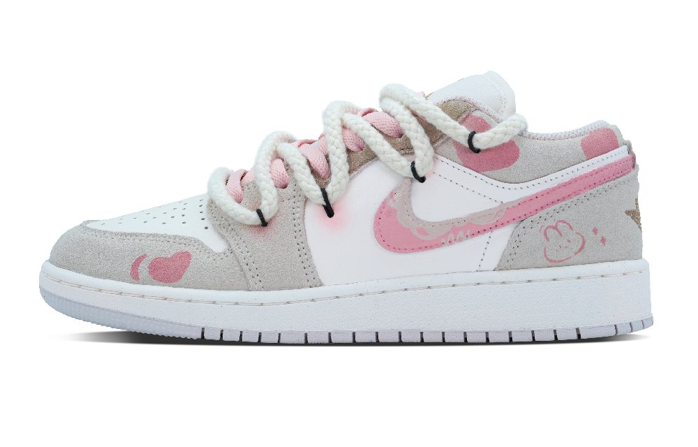 JORDAN Air JORDAN 1 Vintage Basketball Shoes Women's Low-Top Gray White Pink