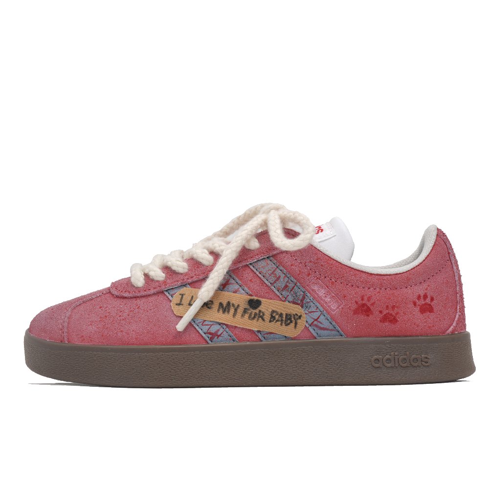 Adidas VL COURT 2.0 Sweetheart Cute Paws Slip Resistant Low Top Skateboard Shoes Unisex Red