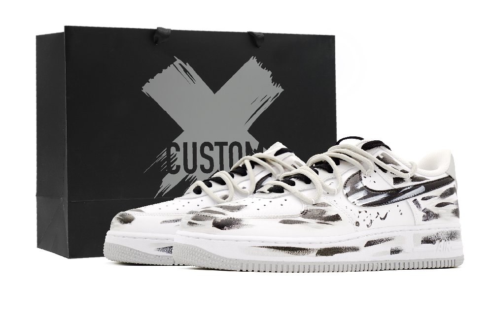 Nike Air Force 1 Ink Rain, Chinese Style Abrasion Resistant Low Top Skateboard Shoes Men's Black White