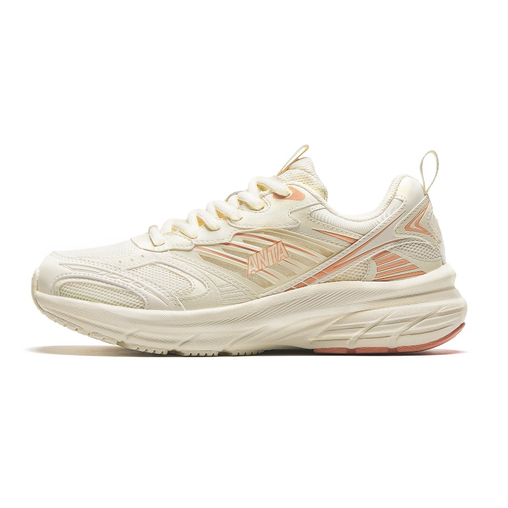 Anta Cushioning, Wear Resistant Low top Running Shoes Women's Light Beige White