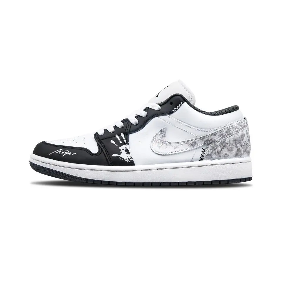 Jordan Air Jordan 1 'PalmWave4.0' Abrasion Resistant Low Top Vintage Basketball Shoes Unisex Black White