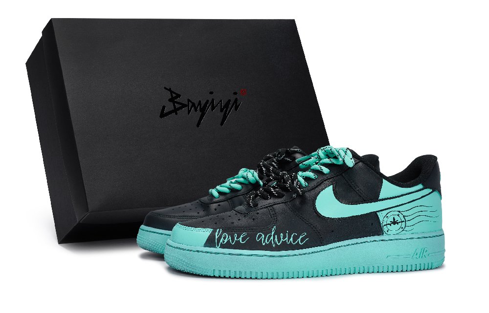Nike Air Force 1 Anti-Slip Wear-Resistant Low-Top Skateboard Shoes Unisex Black Tiffany