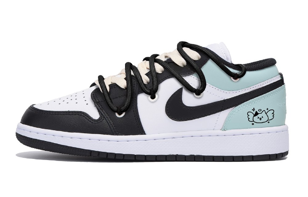 Jordan Air Jordan 1 Puppy Fragment Anti-Slip Wear-Resistant Low-Top Vintage Basketball Shoes Men's Black Tiffany