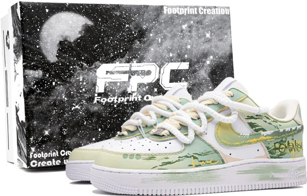 Nike Air Force 1 Blue Wild Dream 2 Footprint Innovation Abrasion Resistant Low top Skateboard Shoes Unisex Yellow Green