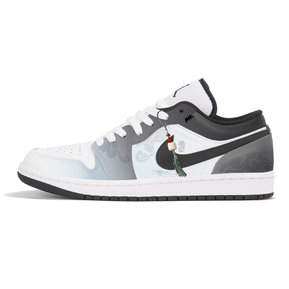 Jordan Air Jordan 1 Anti-Slip Wear-Resistant Low-Top Vintage Basketball Shoes Men's Gray White