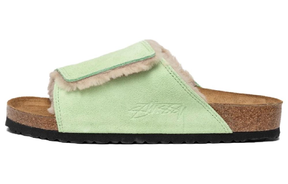 Birkenstock Solana Shearling Slide Stussy Washed Green