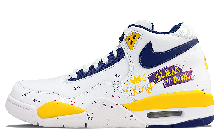 Nike Flight Legacy Cushioning Anti-Slip And Wear-Resistant Mid-Top Vintage Basketball Shoes Men's White Blue Yellow
