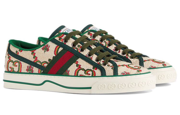 GUCCI Tennis 1977 Low Top Stylish Skateboarding Shoes Women's Beige Green купить в интернет-магазине Yoocart с быстрой доставкой по России.
