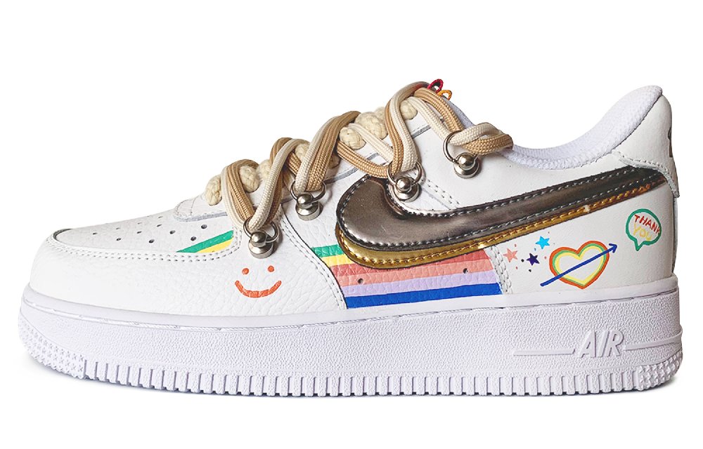 Nike Air Force 1 Low Low-Top Skateboard Shoes GS White Gold Silver