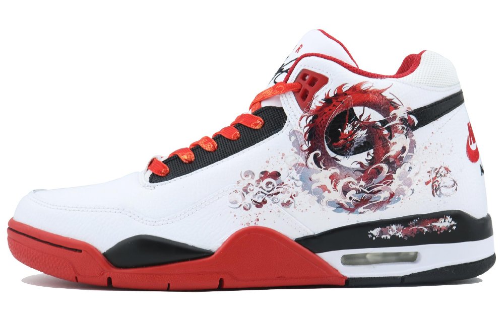 Nike Flight Legacy Dragon Luck SDS Mid Top Vintage Basketball Shoes Unisex Black White Red
