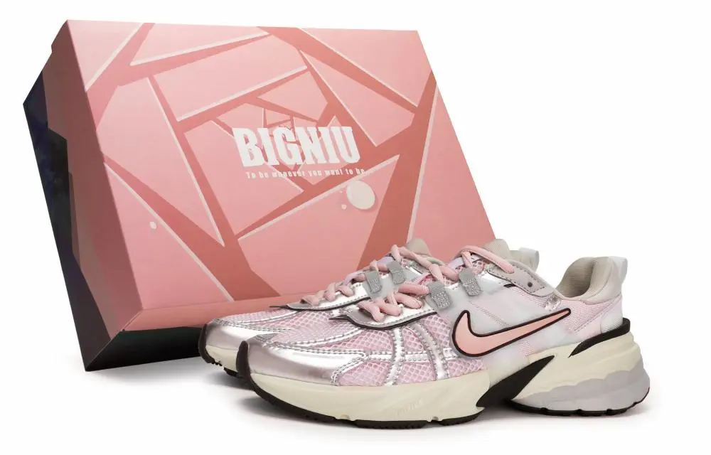Nike V2K Run Anti Slip Wear Resistant Low Top Casual Running Shoes Women's Silver Flesh Pink
