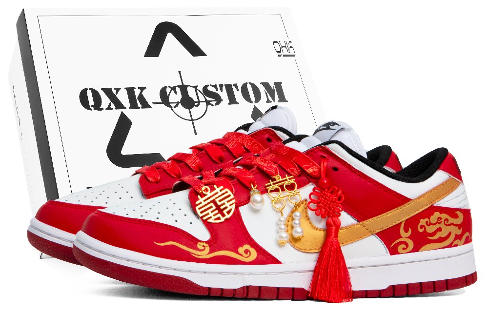 Nike Dunk Skateboard Shoes Unisex Low-Top Red White/Gold