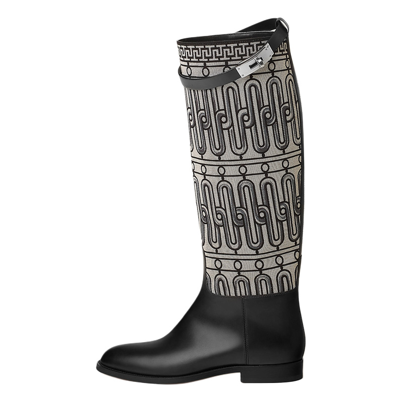 HERMES Jumping Knee-high Boots Women's Black