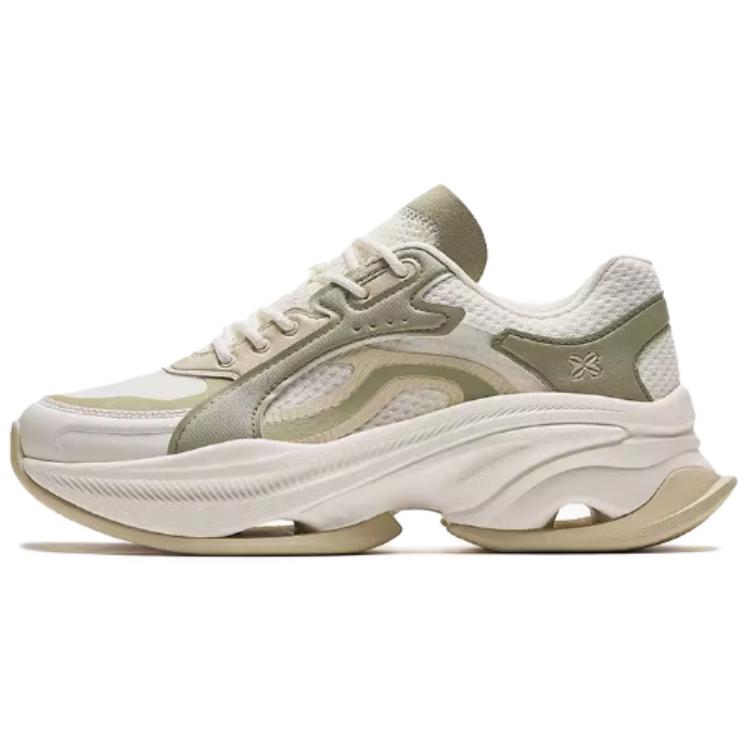 Anta Cushioning Anti-Slip And Wear-Resistant Height Increasing Low-Top Chunky Sneakers Women's White Green Yellow