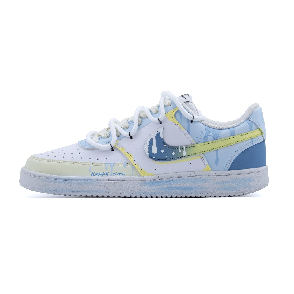 Nike Court Vision 1 Lemon Wave Island Lightweight And Breathable Low Top Skateboard Shoes Unisex Blue Yellow