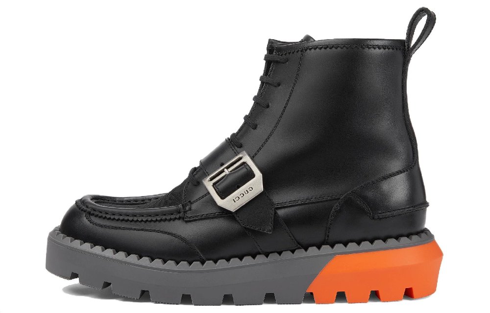GUCCI Lace Up Boot 'Buckle   Black Orange'