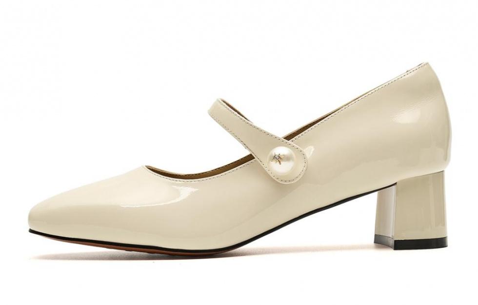 EBLAN Chunky Heel Mary Jane Shoes 4.5cm Women's Ecru