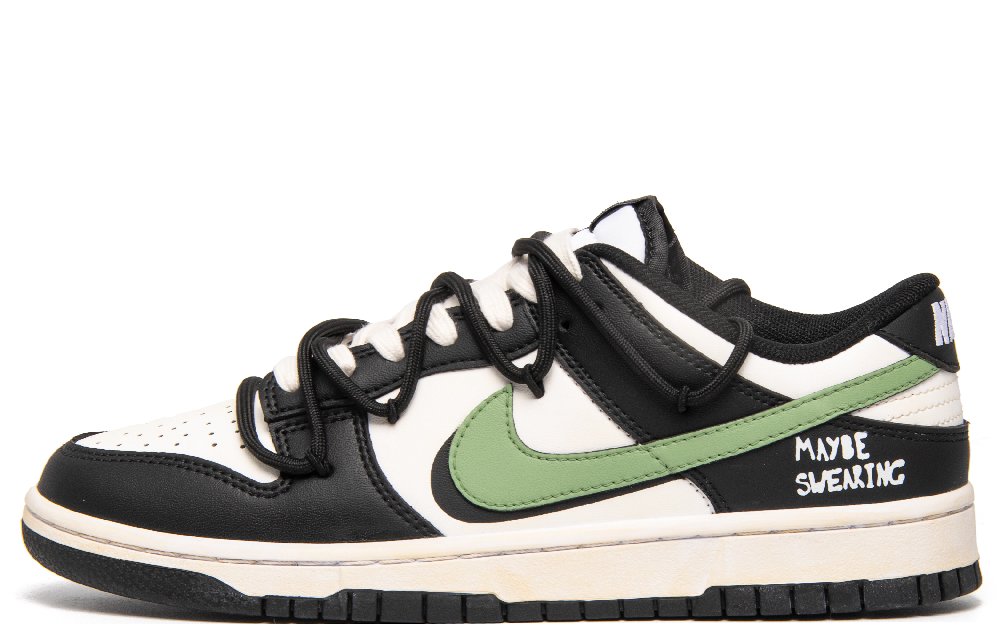 Nike Dunk Jungle Wonderland Anti-Slip Wear-Resistant Low-Top Skateboard Shoes GS Black White Green