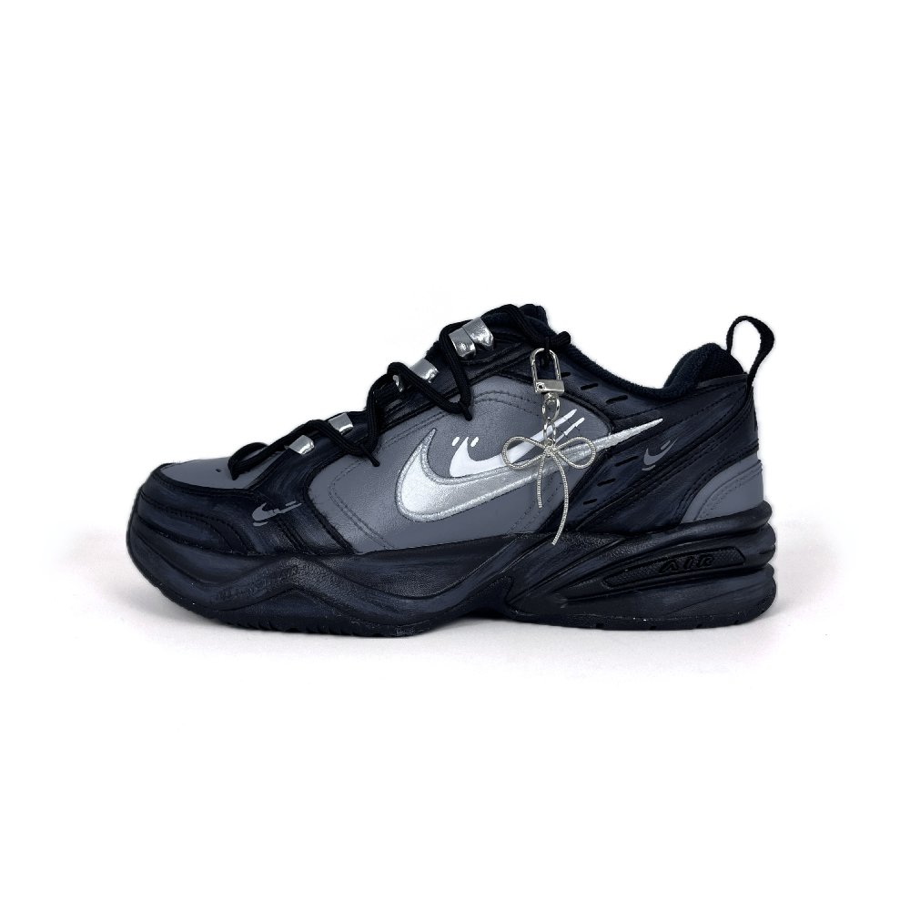 Nike Air Monarch 4 Anti-Slip And Wear-Resistant Lightweight Low-Top Chunky Sneakers Unisex Black Gray Color