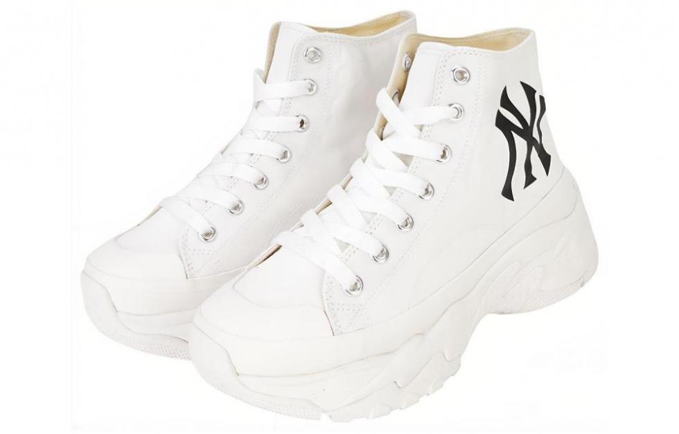 MLB Chunky Anti-Slip And Wear-Resistant Breathable High-Top Canvas Shoes Unisex White