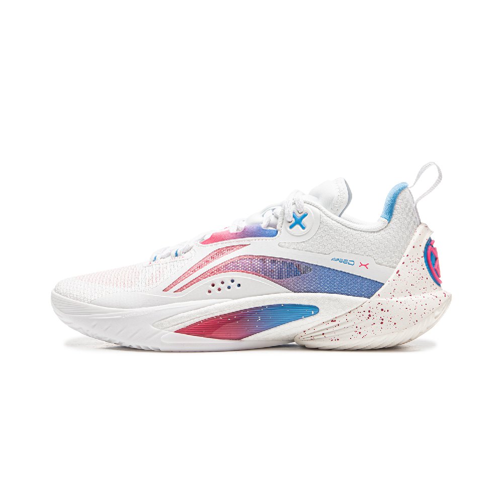 LiNing Speed 10 Cushioning, Wear Resistant Low Top Basketball Shoes Men's White Pink Blue