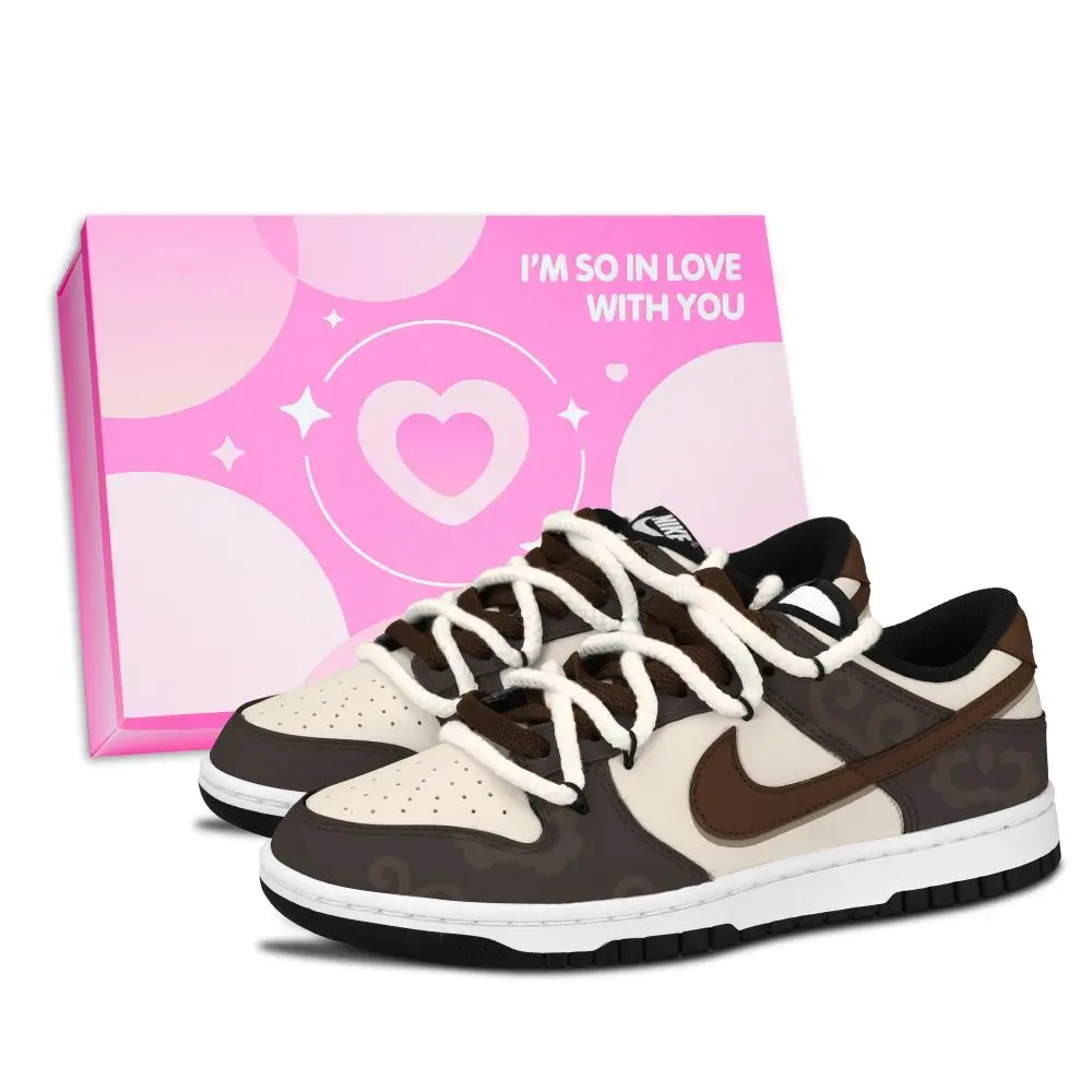 Nike Dunk Black White, Cloud Pattern Brown Style Slip Resistant Abrasion Resistant Low top Skateboard Shoes Unisex