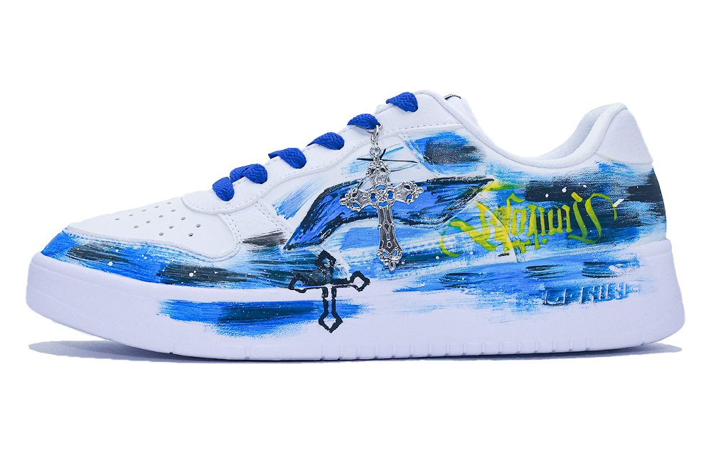LiNing Pontoon Boats Slip Resistant, Abrasion Resistant, Breathable Low top Skateboard Shoes Men's White Blue Black