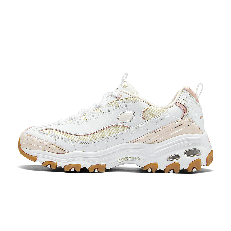 Skechers D'Lites Anti Slip, Wear Resistant, Breathable, Supportive, Rebound Low Top Running Shoes Women's White Pink