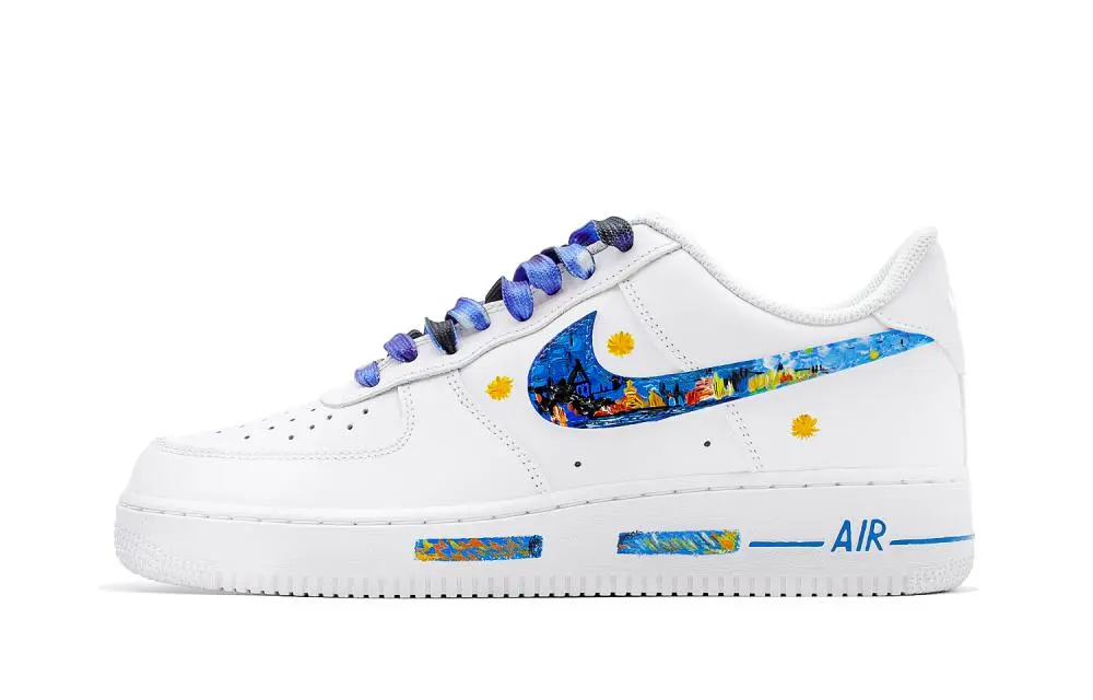 Nike Air Force 1 Low-Top Skateboard Shoes Men's White Blue