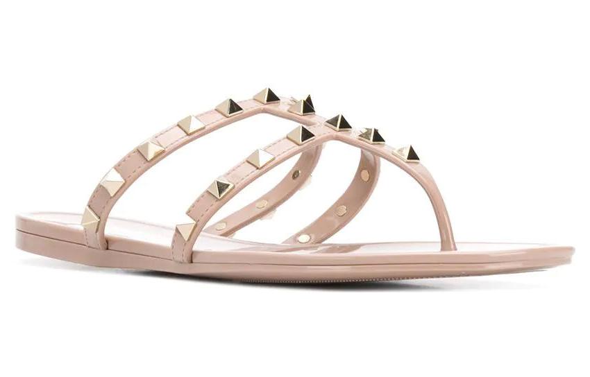 Valentino Rockstud Slip Resistant Flip Flops Women's Beige