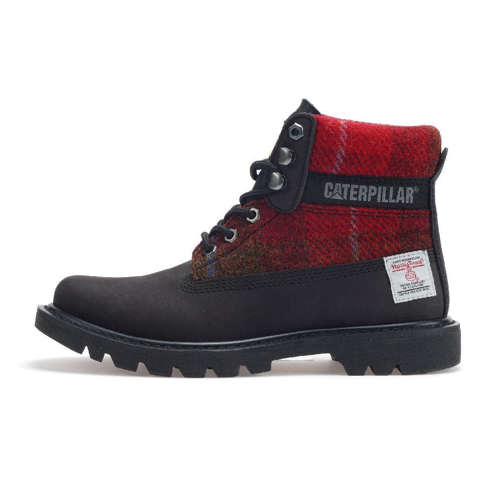 HarrisTweed x CAT Slip-Resistant Short Outdoor Boots Unisex Red Black