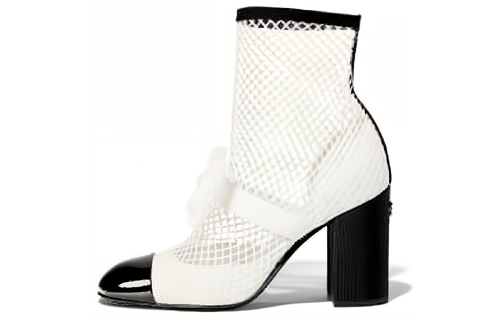 CHANEL Ankle Boots 9cm Women's White Black