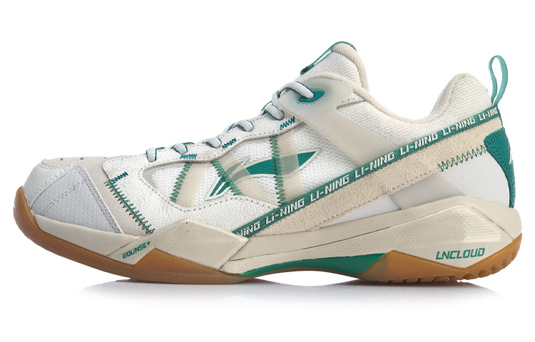 LiNing Cushioning Anti Slip And Wear Resistant Rebound Low Top Badminton Shoes Men's White Gray Green