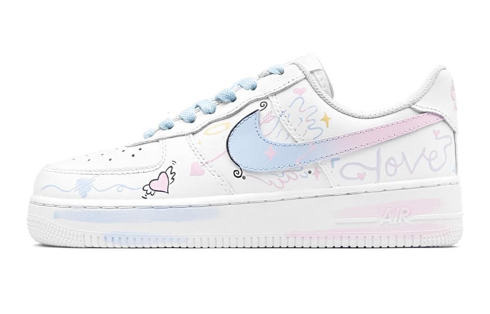 Nike Air Force 1 Air Force 1 Anti-Slip Wear-Resistant Low-Top Skateboard Shoes Unisex White Blue Pink