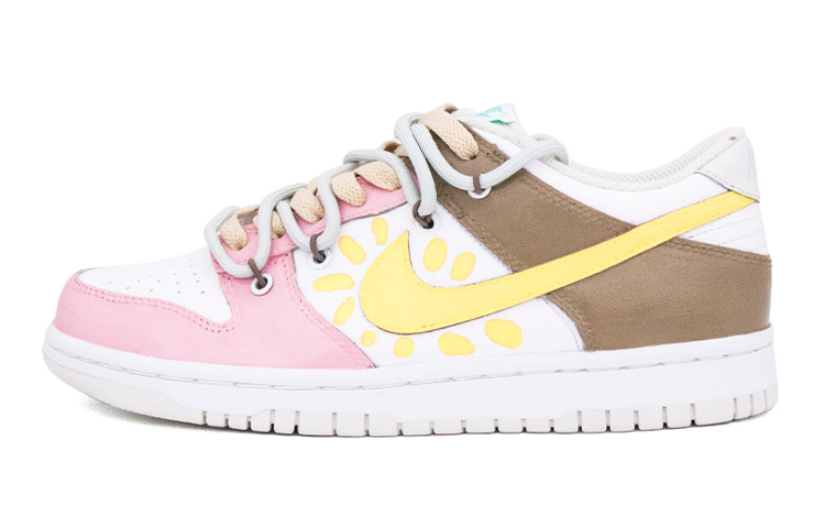 Nike Dunk Skateboard Shoes Women's Low Top White/Yellow/Pink/Brown