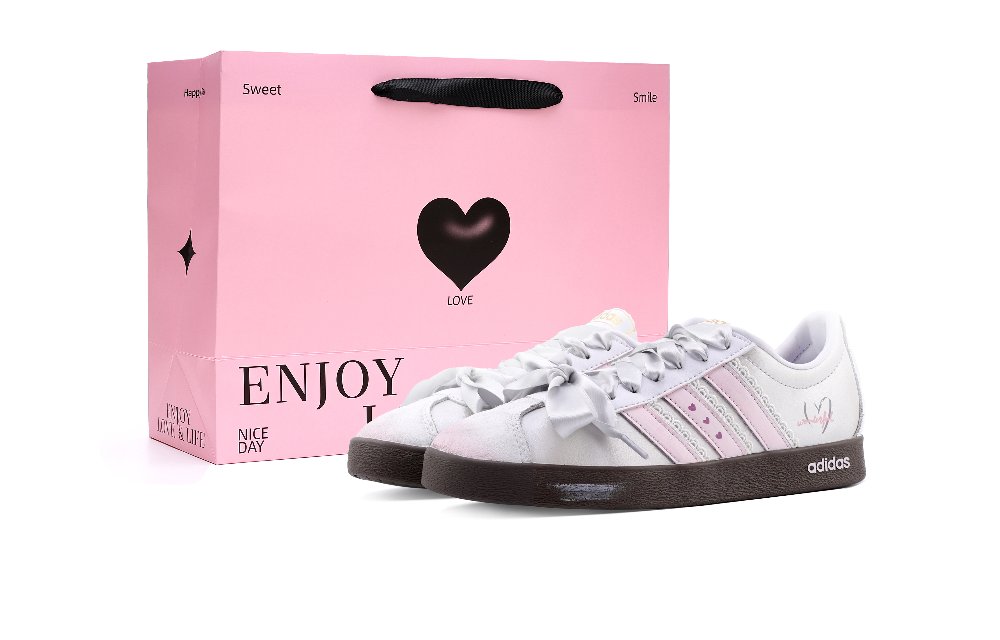 Adidas Neo VL Court 2.0 Slip Resistant Low Top Skateboard Shoes Unisex Silver Pink