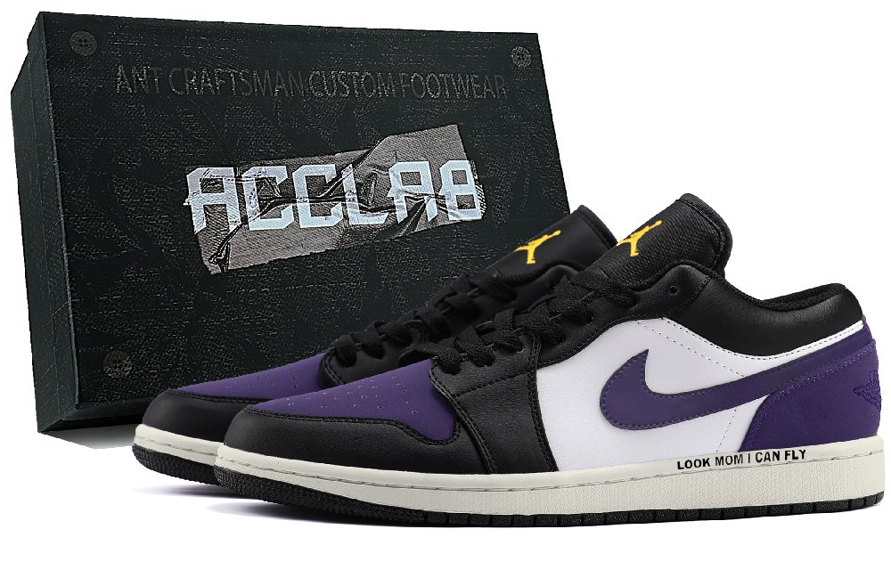 Jordan Air Jordan 1 Abrasion Resistant Low top Vintage Basketball Shoes Unisex Black Purple