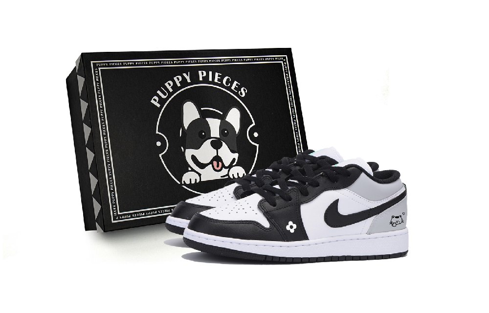 Jordan Air Jordan 1 Anti Slip Wear Resistant Low Top Vintage Basketball Shoes Men's White Black Gray
