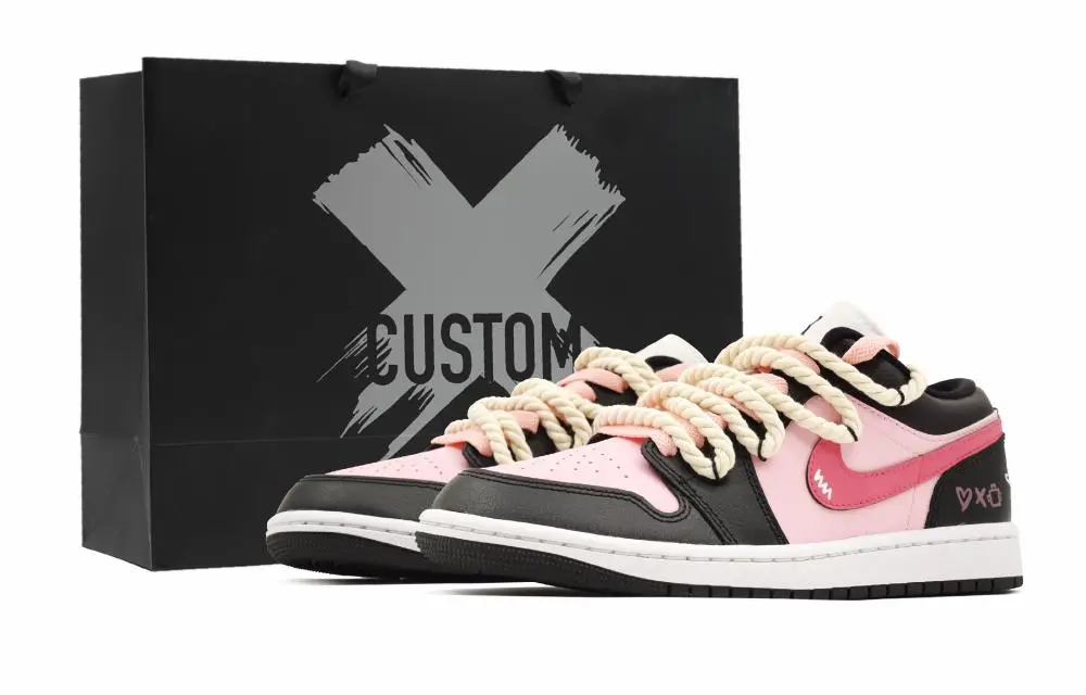 Jordan Air Jordan 1 Powder Puff, Sweet Style, Cyberpunk Low Top Vintage Basketball Shoes Women's Black Pink