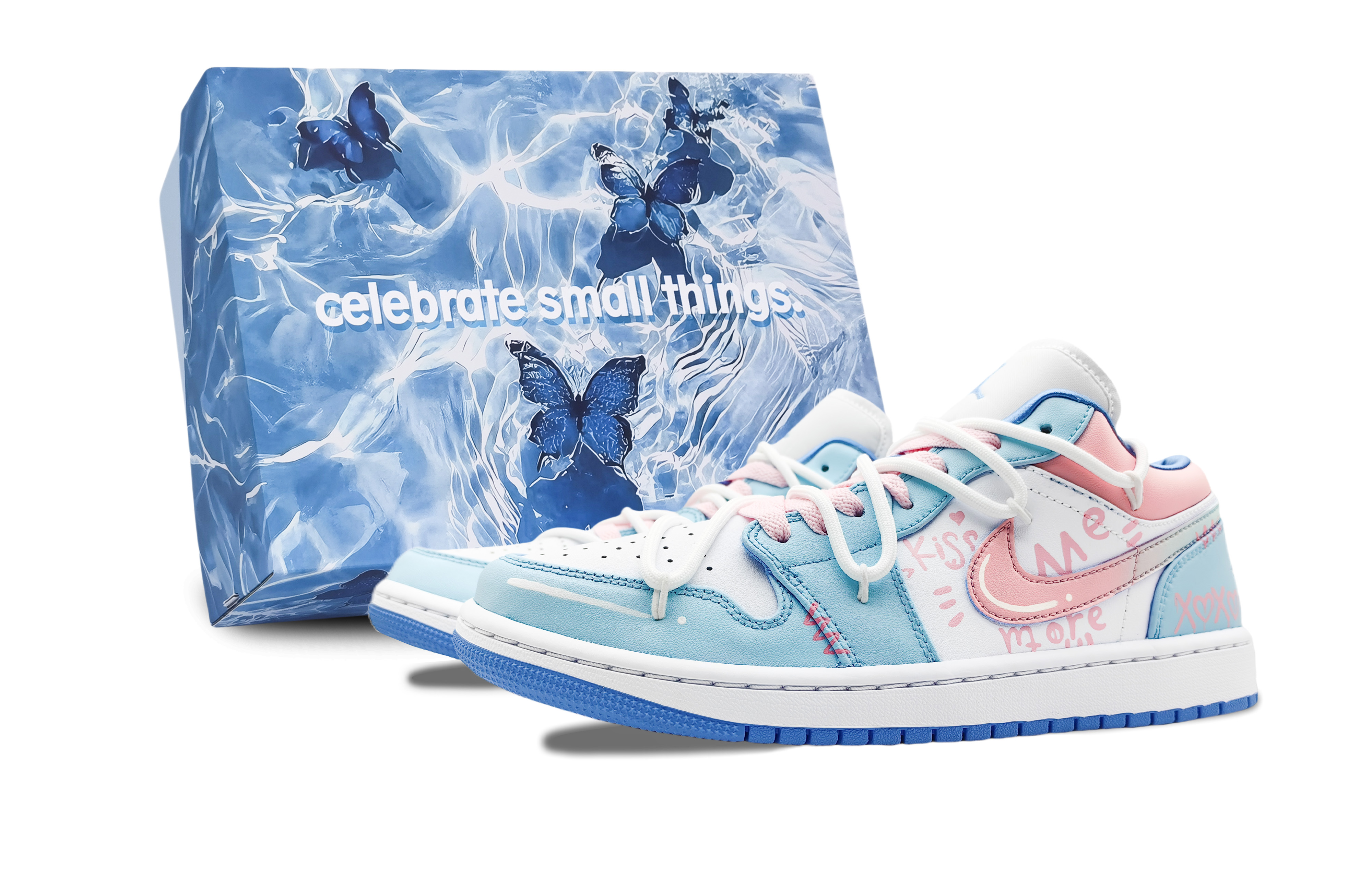 Jordan Air Jordan 1 Cushioning Anti-Slip And Wear-Resistant Low-Top Vintage Basketball Shoes Women's White Blue