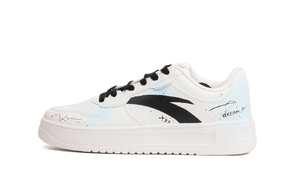 Anta Relaxed Slip Resistant Shock Absorbers Lightweight Low Top Skateboard Shoes Unisex White Blue