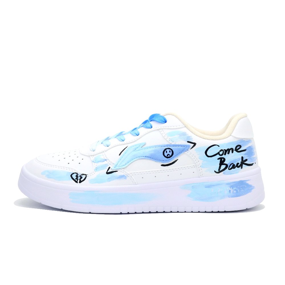 LiNing Pontoon Boats Slip Resistant, Abrasion Resistant, Breathable Low Top Skateboard Shoes Unisex White Blue