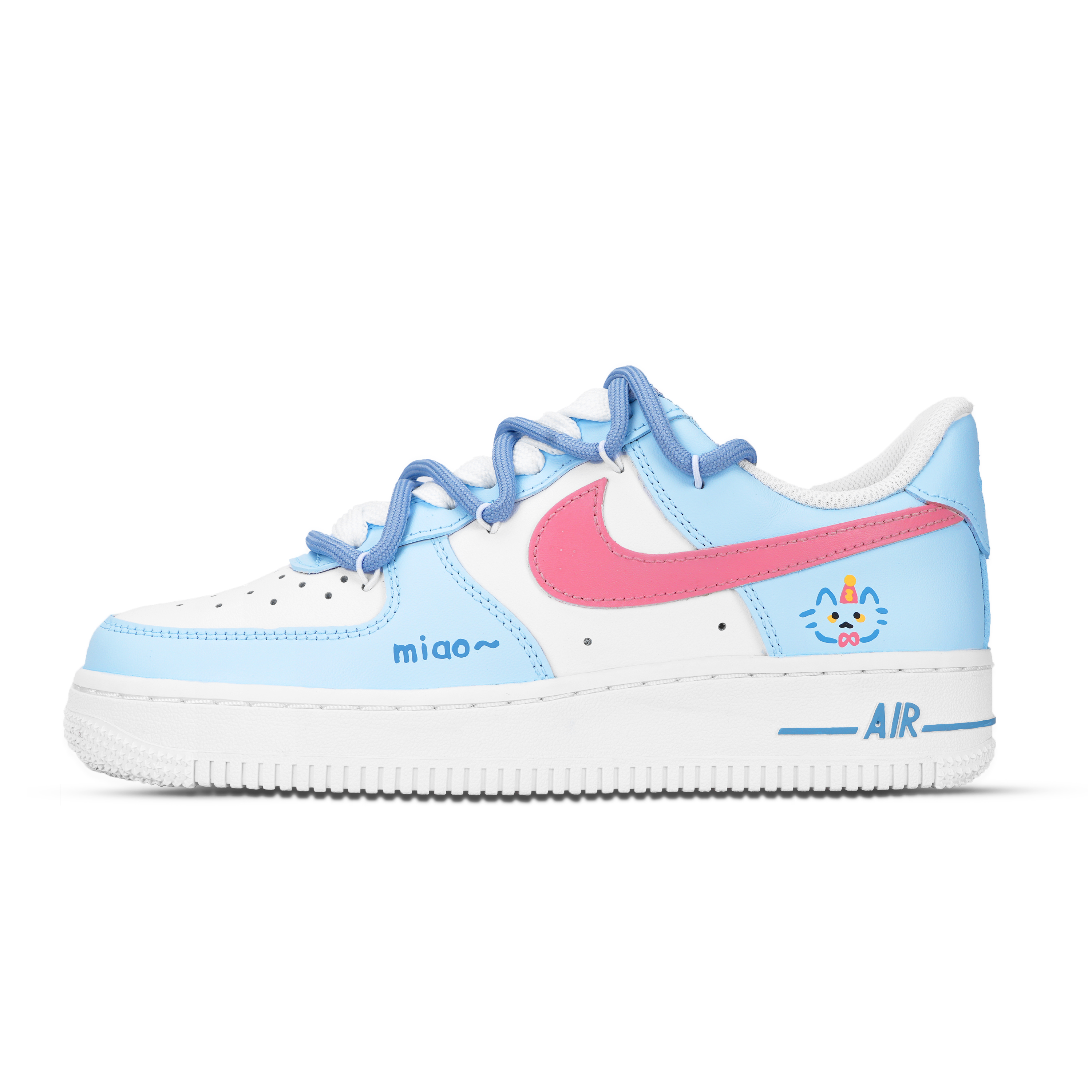 Nike Air Force 1 Meowth Kitten Abrasion Resistant Low top Skateboard Shoes Unisex Blue White Red