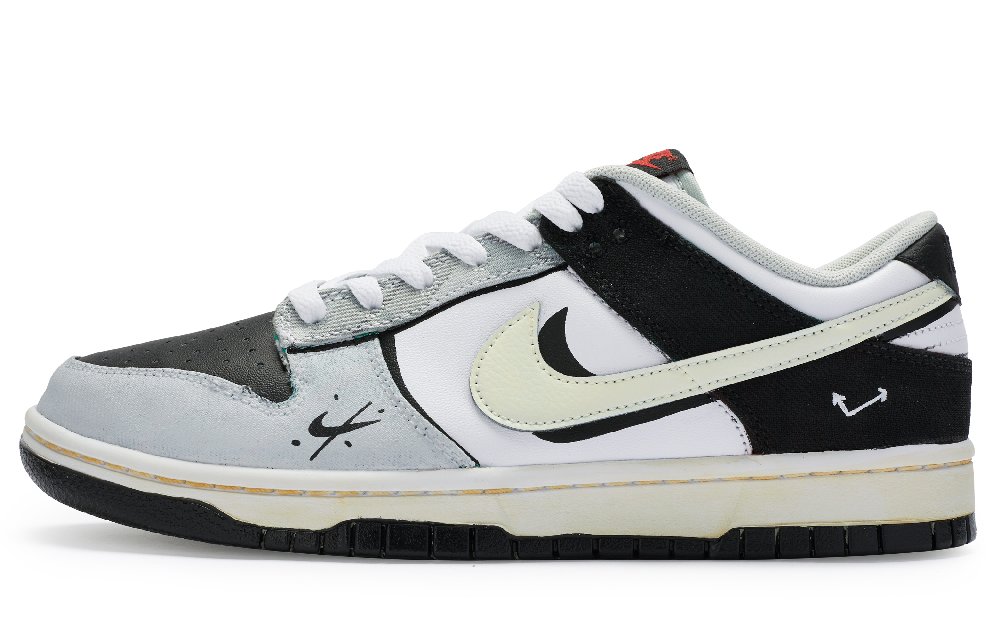 Nike Dunk Anti-Slip Wear-Resistant Low-Top Skateboard Shoes Men's Black White Yellow