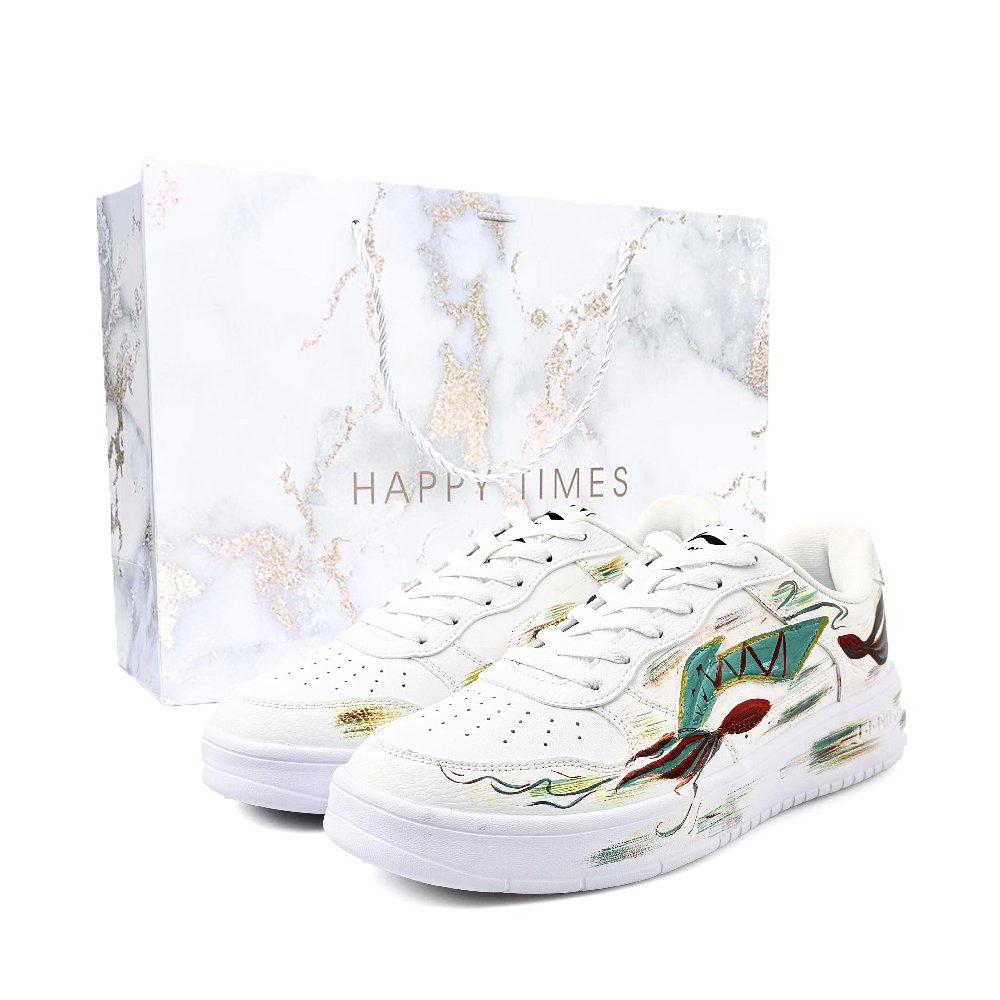 LiNing Pontoon Boats Lightweight, Breathable, And Slip Resistant Low Top Skateboard Shoes Unisex White Green
