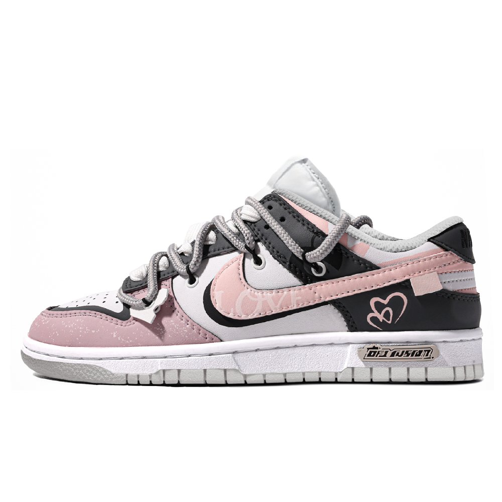 Nike Dunk ADCDAVINCI Custom, Romantic Heartbeat Anti Slip Wear Resistant Low Top Skateboard Shoes Unisex Black Pink