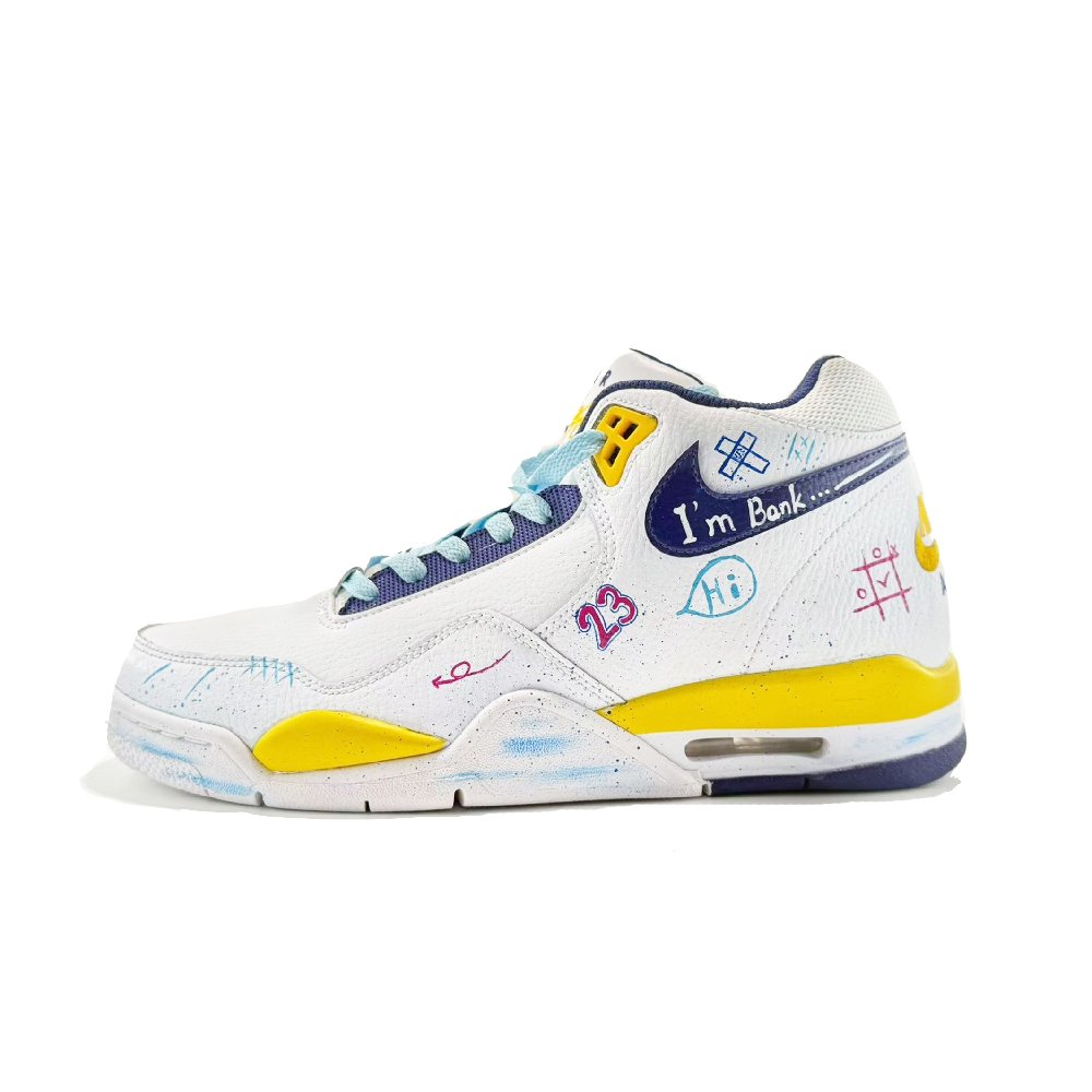 Nike Flight Legacy Board-Painted Slip-Resistant Mid-Top Vintage Basketball Shoes Men's White Yellow