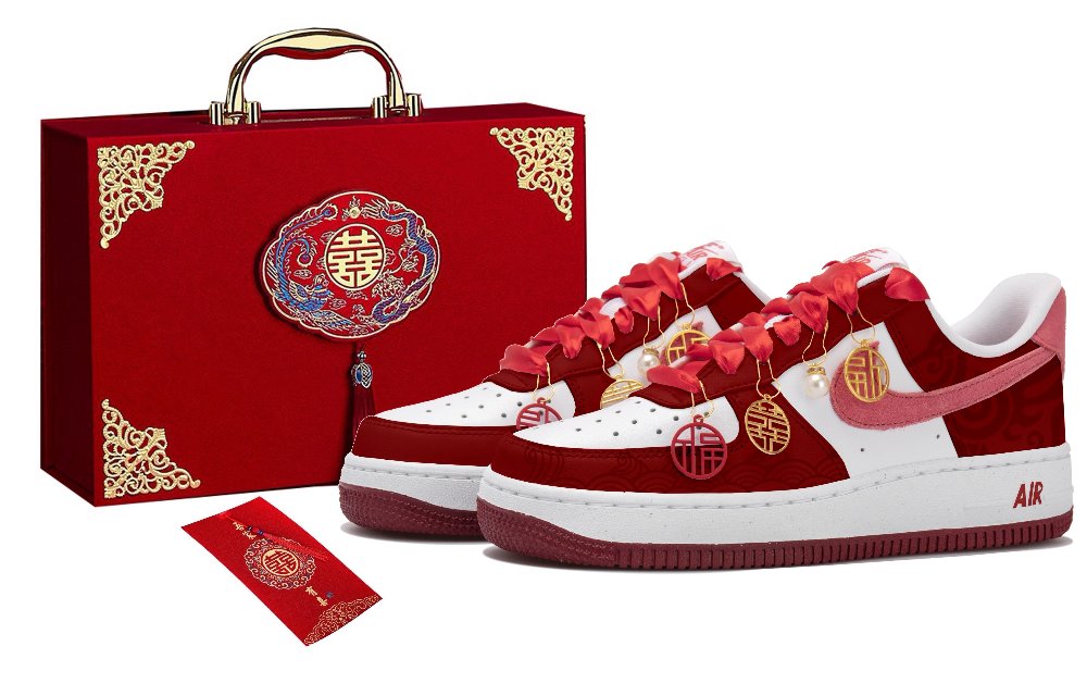 Nike Air Force 1 Anti Slip Wear Resistant Low Top Skateboard Shoes Women's White Red