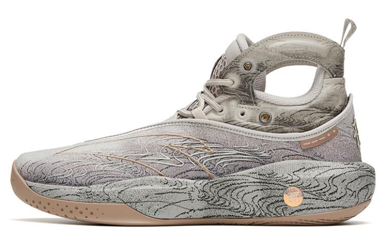 Anta KT8 Twelve Water Paintings Cushioning Anti-Slip And Wear-Resistant High-Top Basketball Shoes Gray Brown