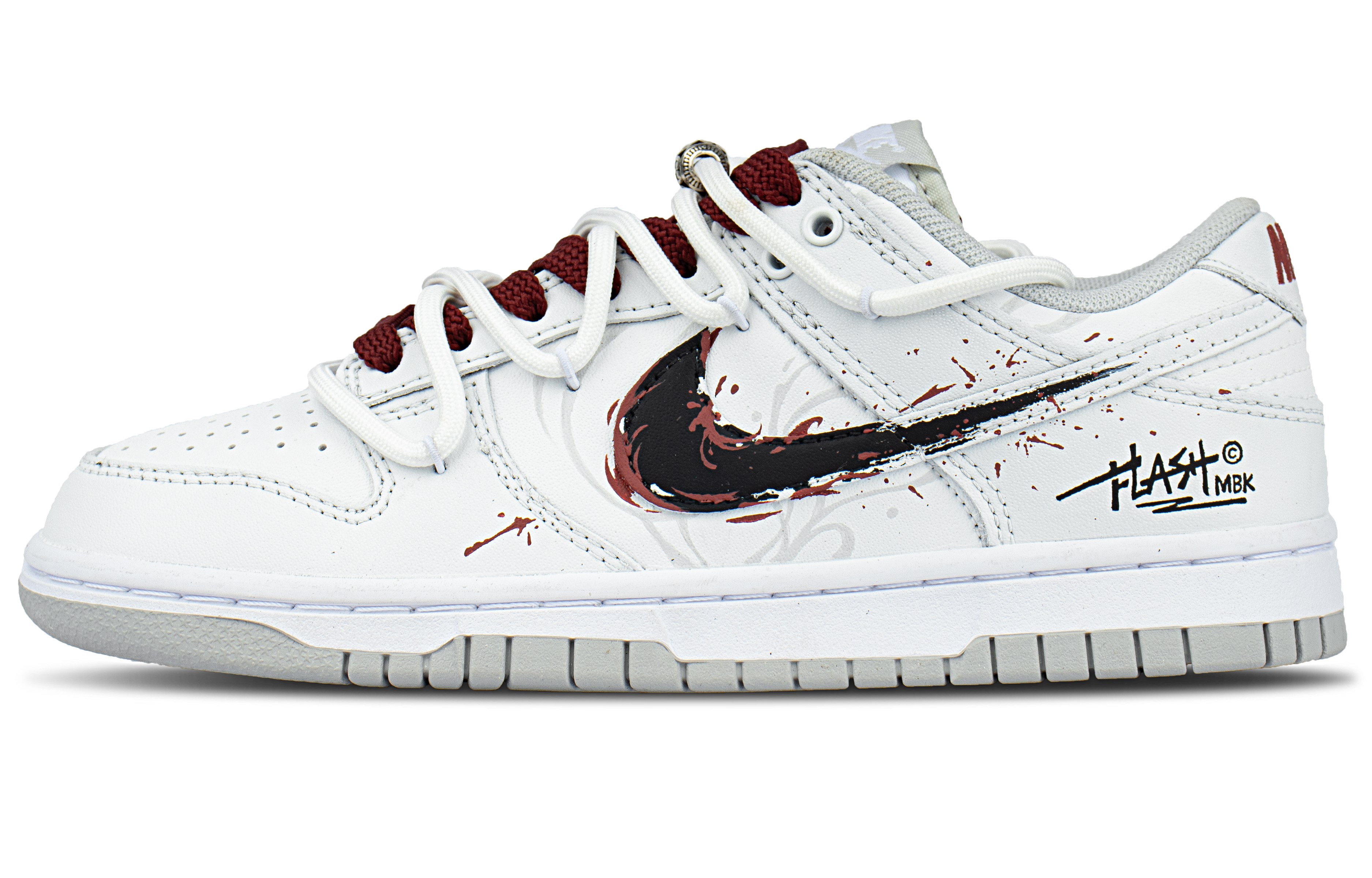 Nike Dunk Flower Demon Slip Resistant Low top Skateboard Shoes Unisex Gray White